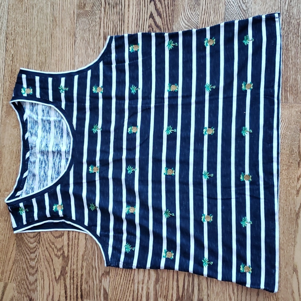 (XL) Talbots 100% Cotton Embroidered Lightweight Tropical Stripe Tank Top Casual